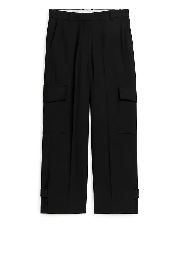 Wool Blend Cargo Trousers - Black