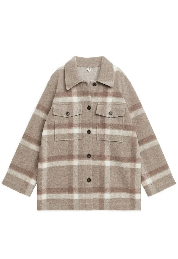 Wool Blend Overshirt - Brown