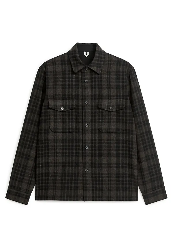 Wool Blend Overshirt - Brown