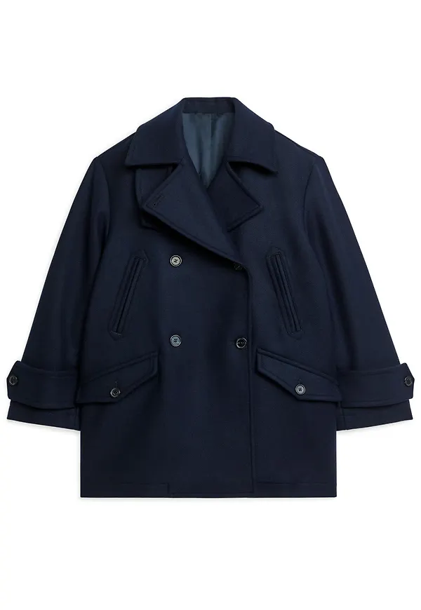 Wool Blend Pea Coat - Blue