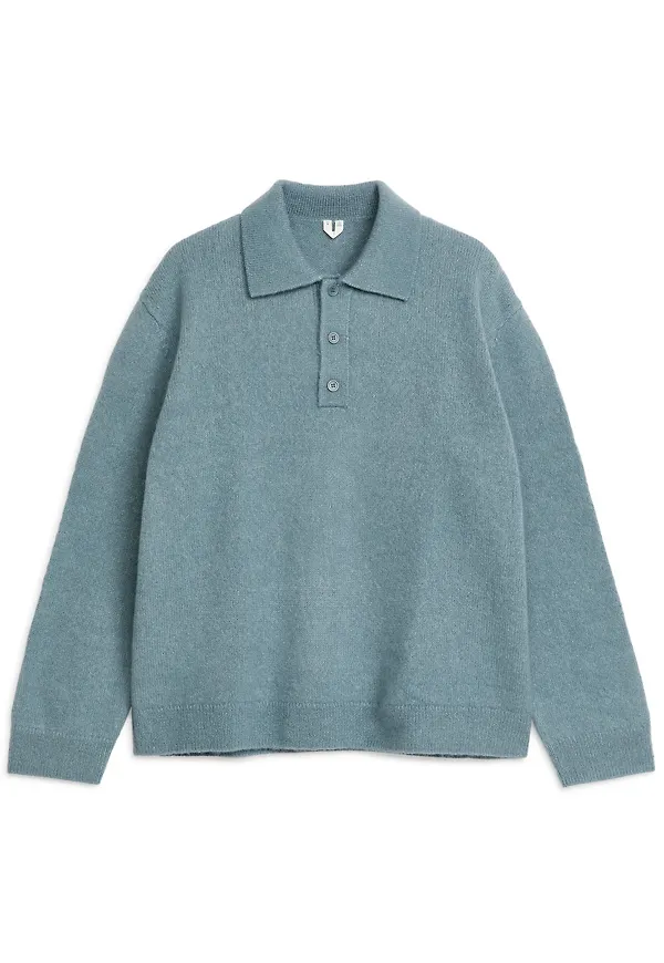 Wool Blend Polo Shirt - Blue