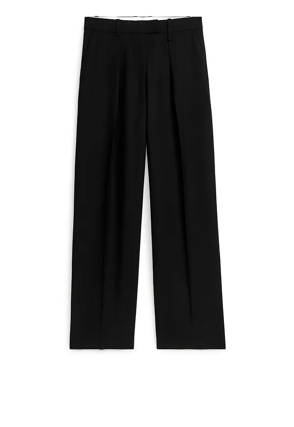 Wool Blend Twill Trousers - Black