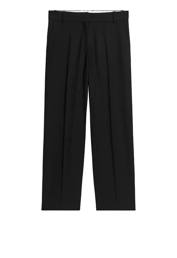Wool Blend Twill Trousers - Black