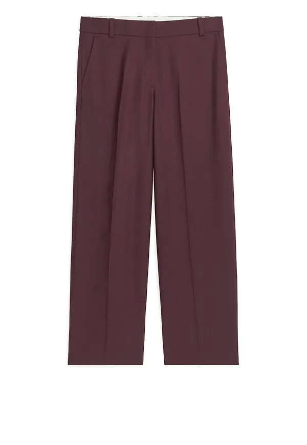Wool Blend Twill Trousers - Purple