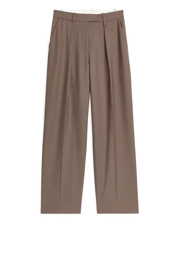 Wool Blend Twill Trousers - Beige