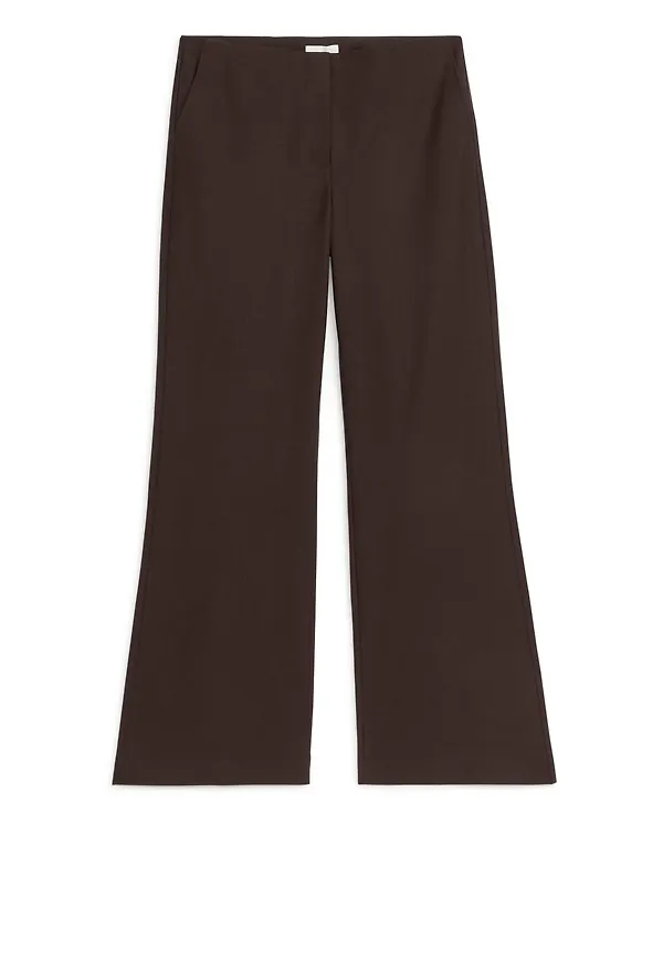 Wool Blend Twill Trousers - Brown