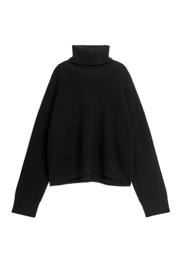 Wool Cashmere Roll-Neck Jumper - Black
