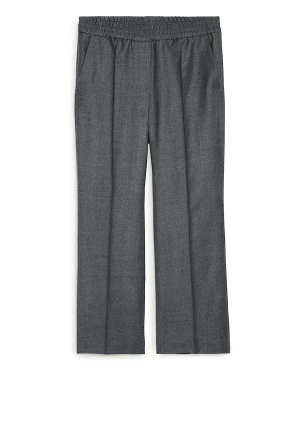 Wool Flannel Pull-On Trousers - Grey