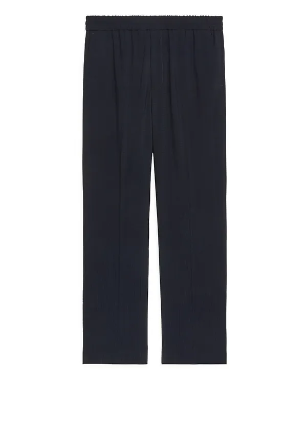 Wool Seersucker Trousers - Blue
