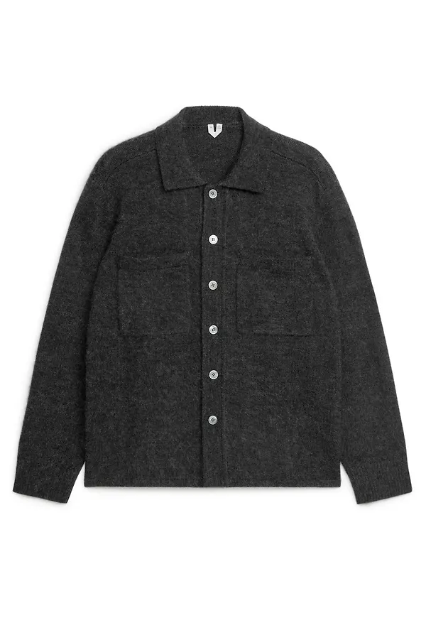 Wool Shirt Cardigan - Grey