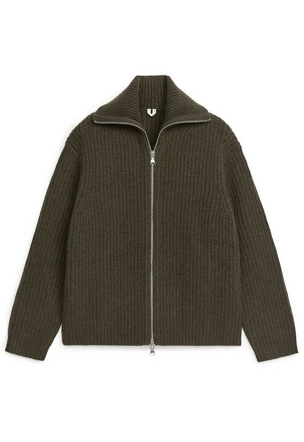 Wool Zip Cardigan - Green