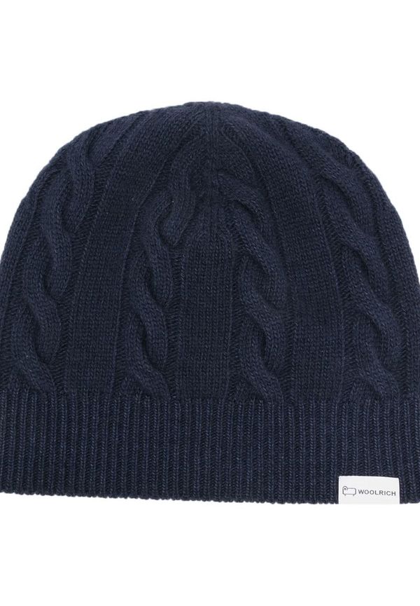 Woolrich kabelstickad mössa med logotyp - Blå