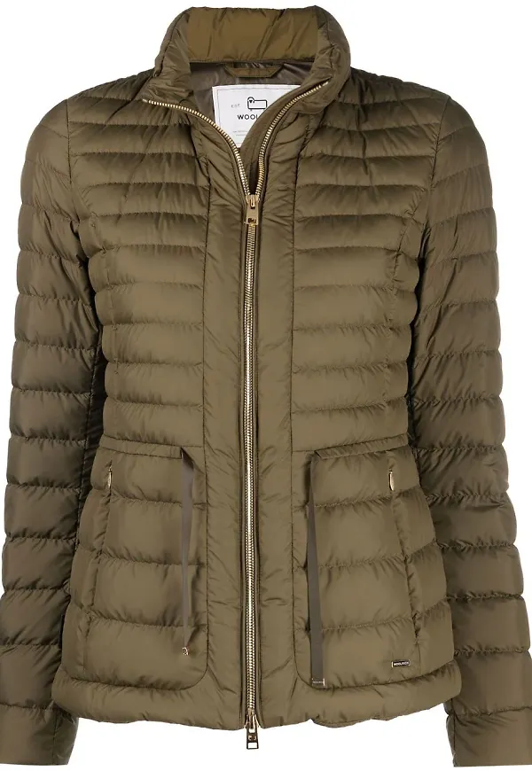 Woolrich quiltad puffjacka med bälte - Grön