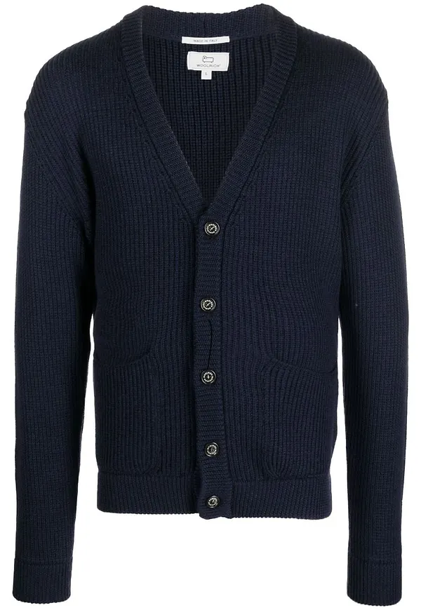Woolrich ribbad kofta med knäppning - Blå