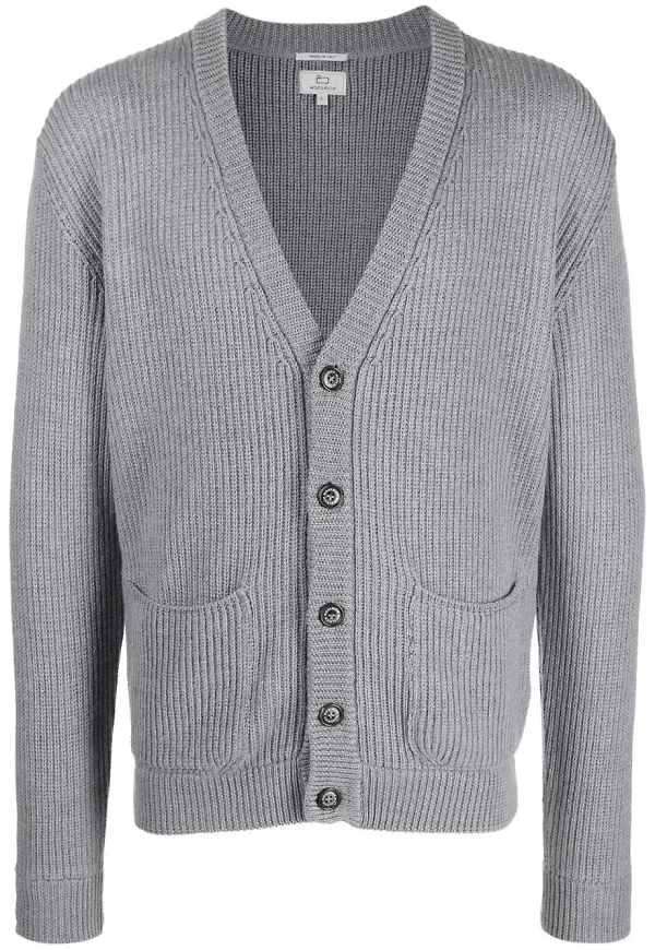 Woolrich ribbad kofta med knäppning - Grå