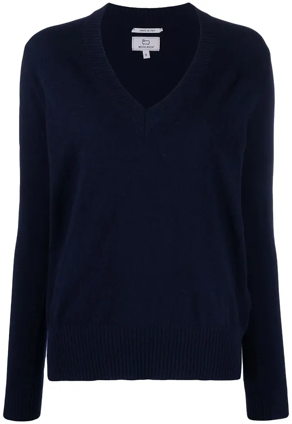 Woolrich ribbad v-ringad tröja - Blå