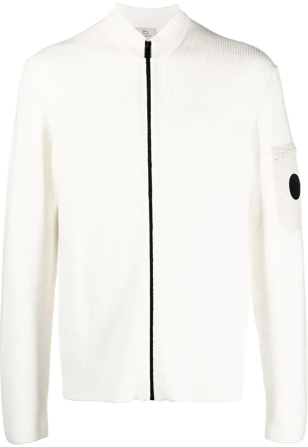 Woolrich ribbstickad kofta med dragkedja - Vit