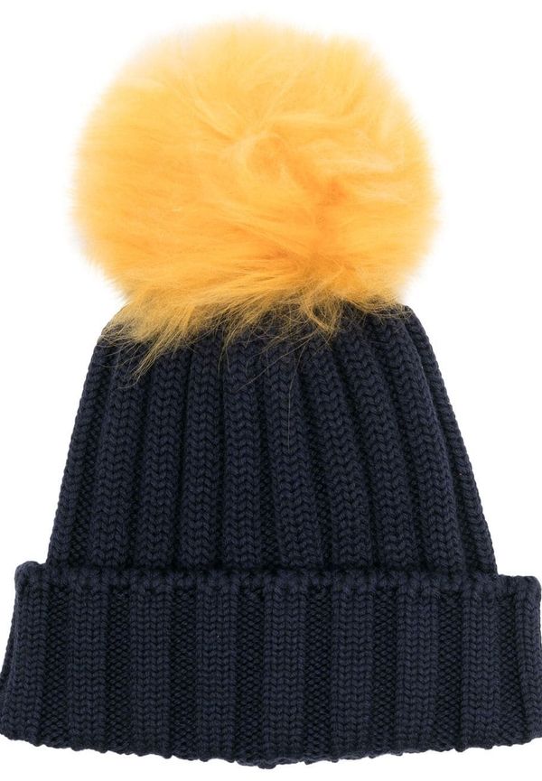 Woolrich ribbstickad mössa med tofs - Blå