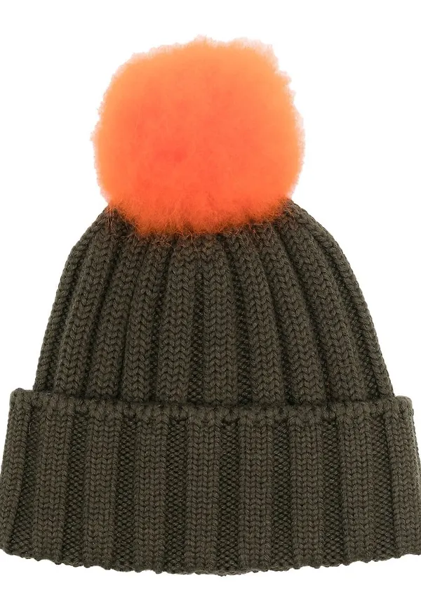 Woolrich ribbstickad mössa med tofs - Grön