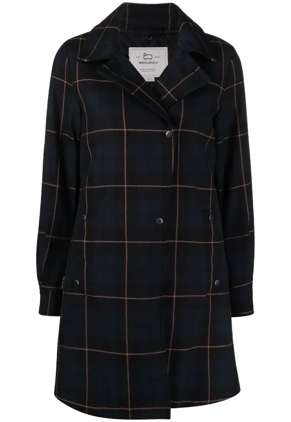 Woolrich rutig enkelknäppt kappa - Blå
