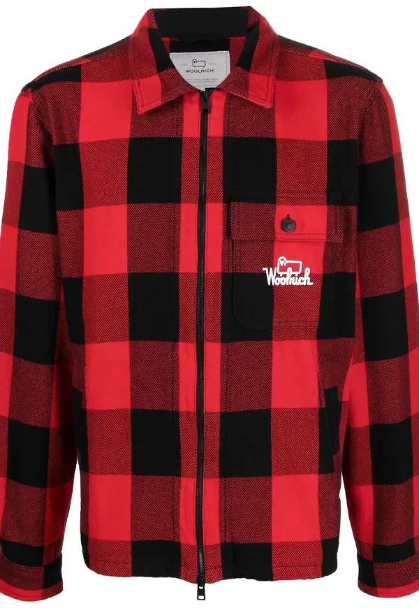 Woolrich rutig jacka med dragkedja - Röd