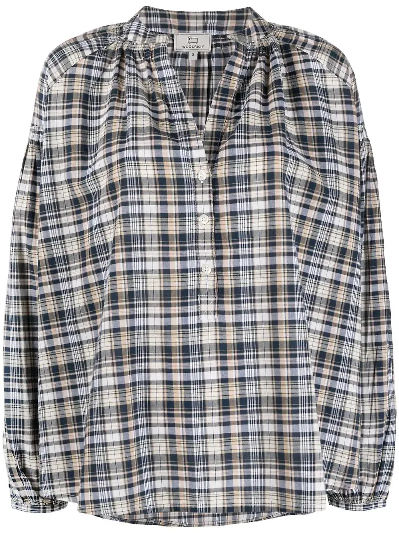 Woolrich skotskrutig skjorta med knäppning - Blå