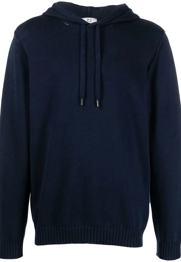 Woolrich stickad hoodie med dragsko - Blå