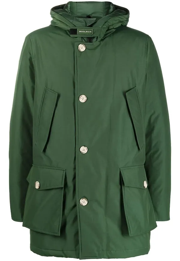 Woolrich vadderad dunrock med huva - Grön