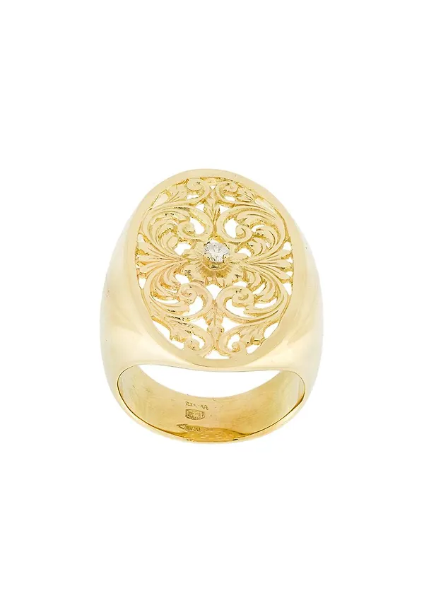 Wouters & Hendrix Gold signetring med filigran och diamant - Guldfärgad