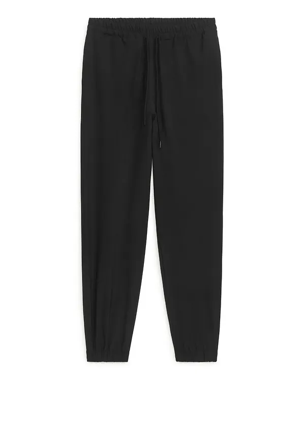 Woven Wool Blend Joggers - Black