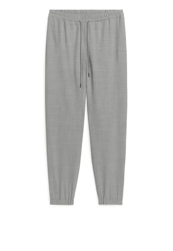 Woven Wool Blend Joggers - Grey