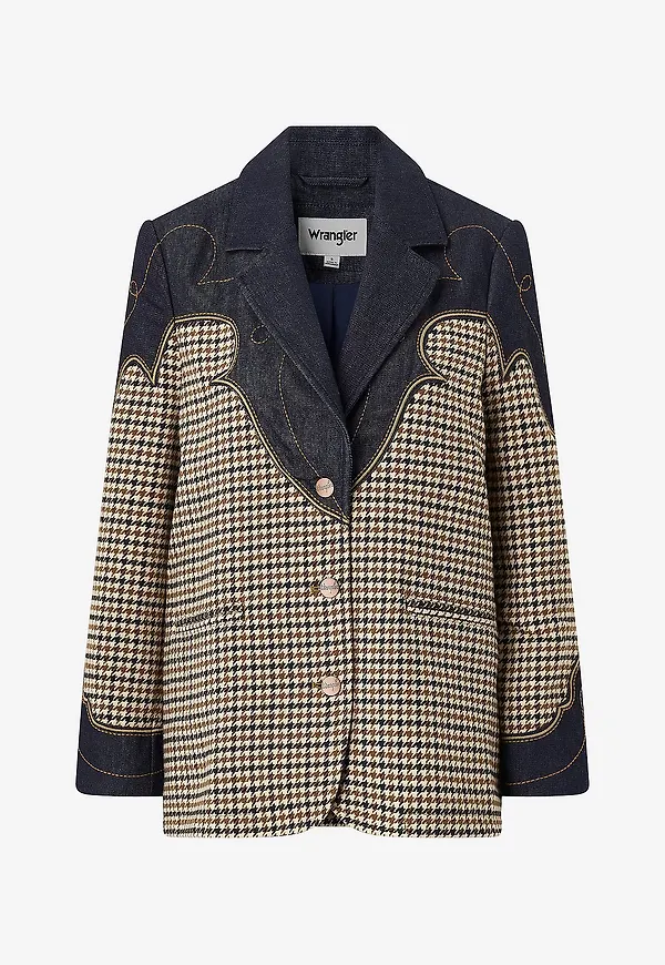 Wrangler - Kavaj Houndstooth Blazer Rinse - Blå