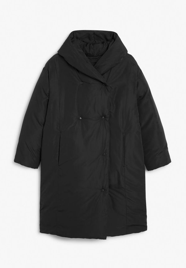 Wrap front puffer coat - Black