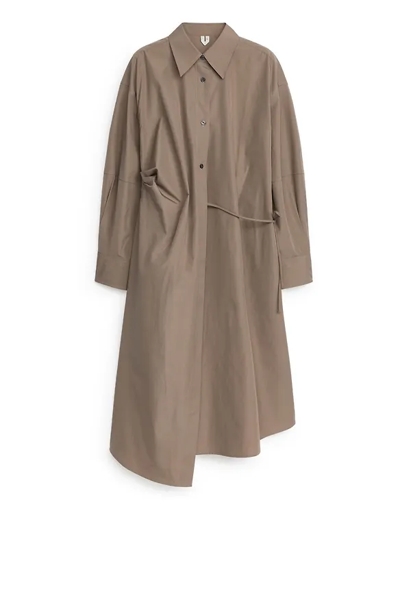Wrap Shirt Dress - Brown