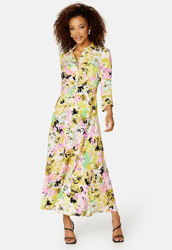 Y.A.S Savanna 3/4 Long Shirt Dress Golden Olive AOP:VIB M