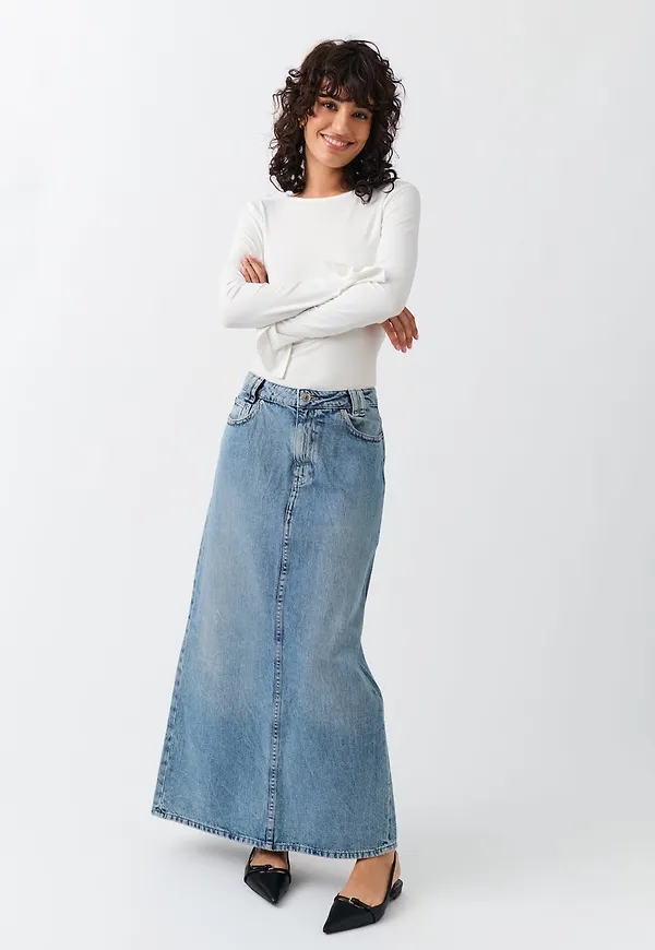 Y2k long denim skirt