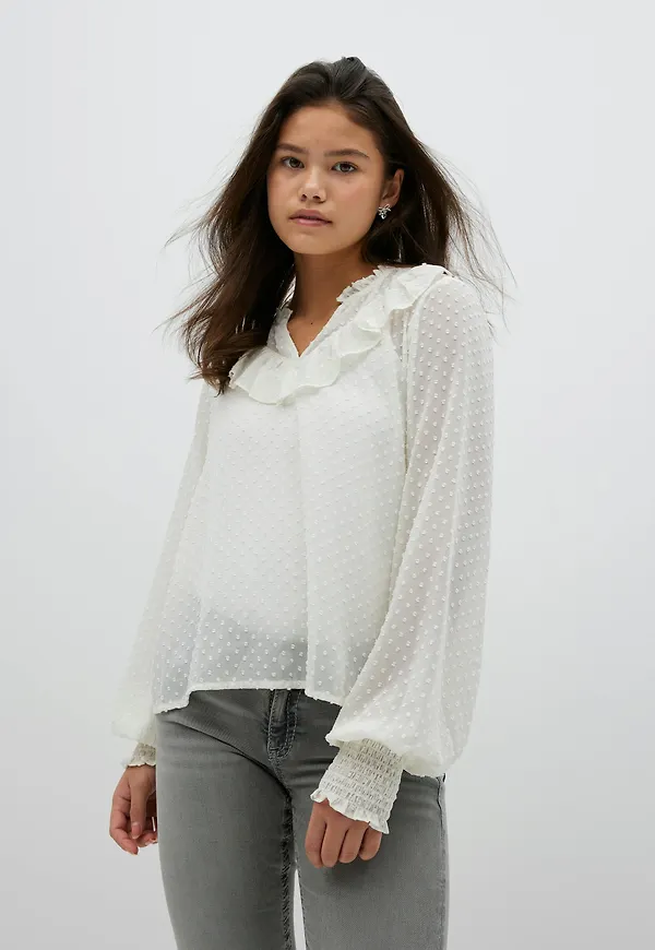 Gina Tricot - Y flounce blouse - överdelar - Vit - 134/140 - Tjej