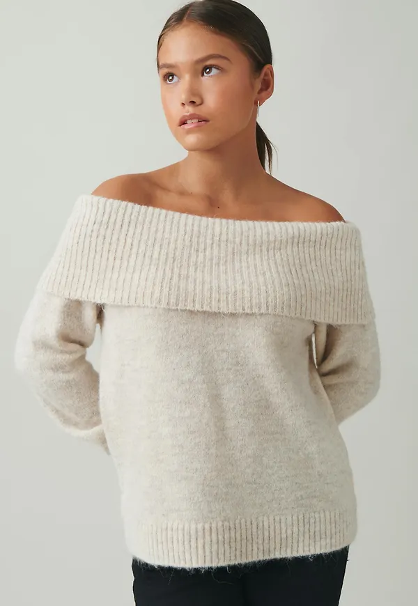 Gina Tricot - Y kn off shoulder sweater - fall-hang-out - Vit - 170 - Tjej