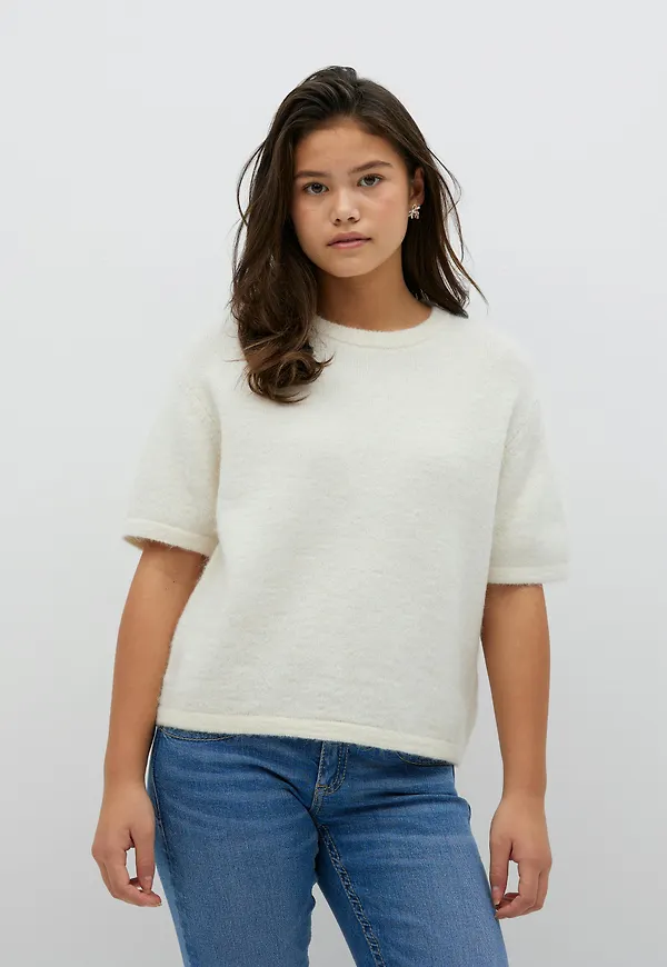 Gina Tricot - Y kn short sleeve top - stickade tröjor - Vit - 134/140 - Tjej
