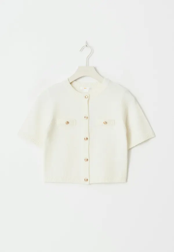 Gina Tricot - Y knitted cardigan - stickade tröjor - Vit - 134/140 - Tjej