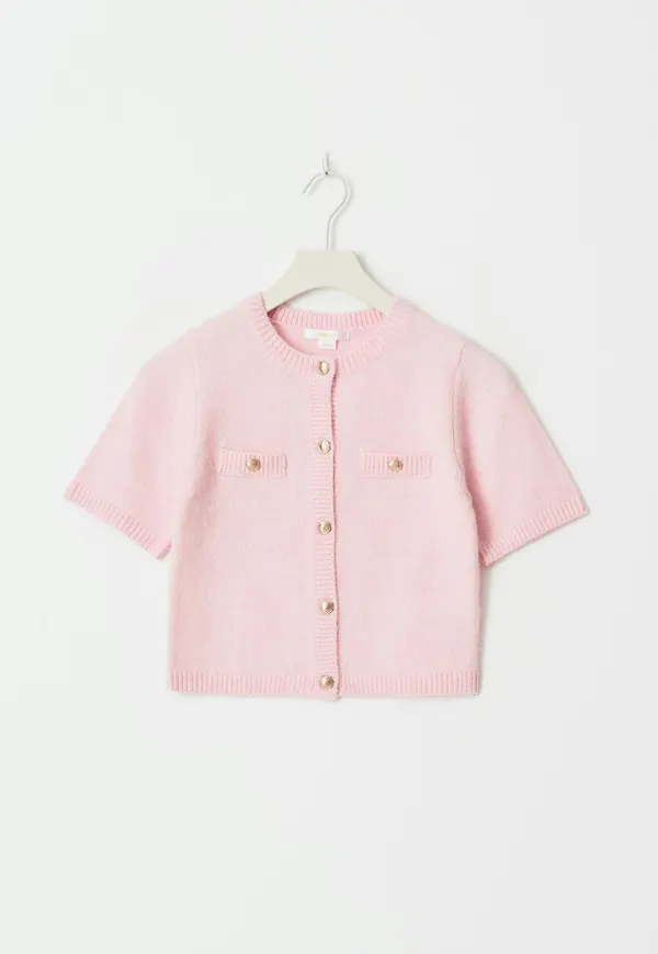 Gina Tricot - Y knitted cardigan - stickade tröjor - Rosa - 134/140 - Tjej