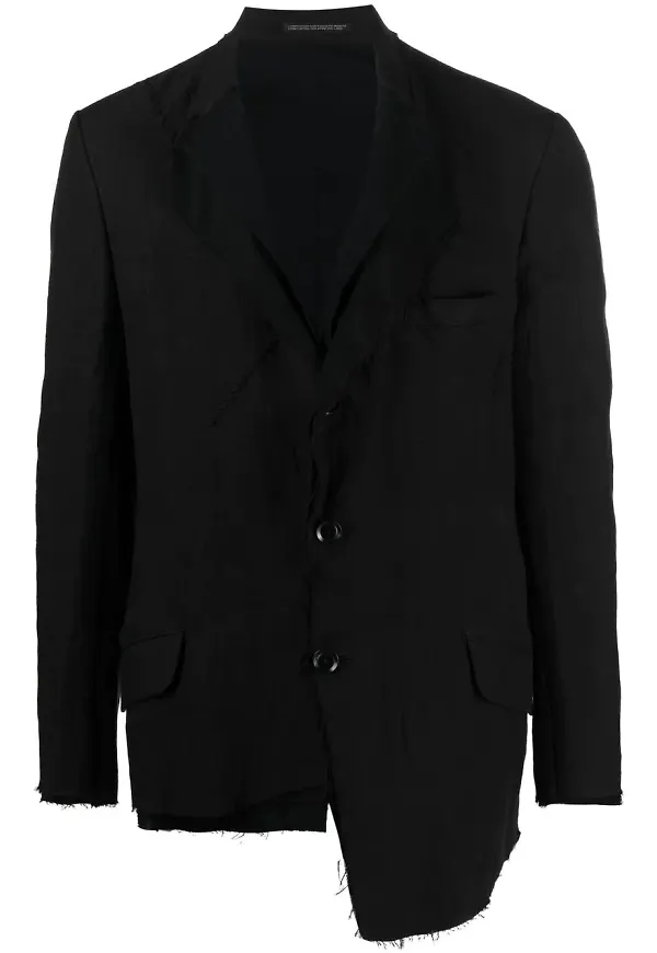 Yohji Yamamoto enkelknäppt linneblazer - Svart