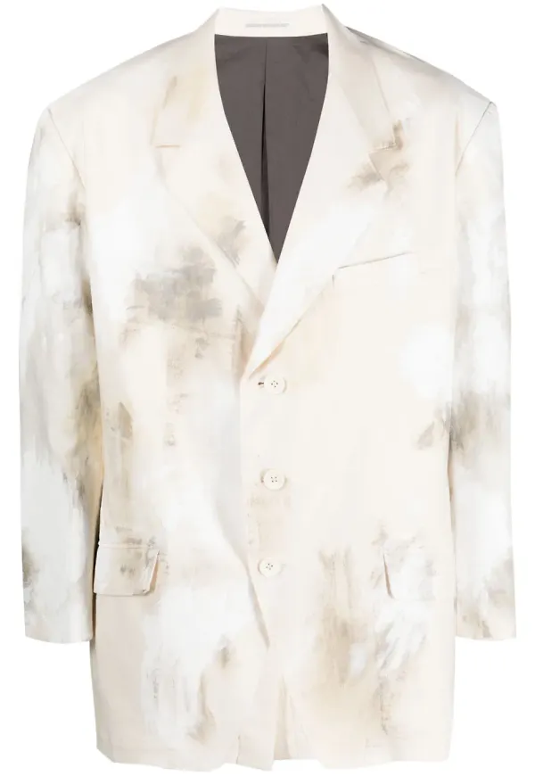 Yohji Yamamoto jacka med abstrakt tryck - Neutral
