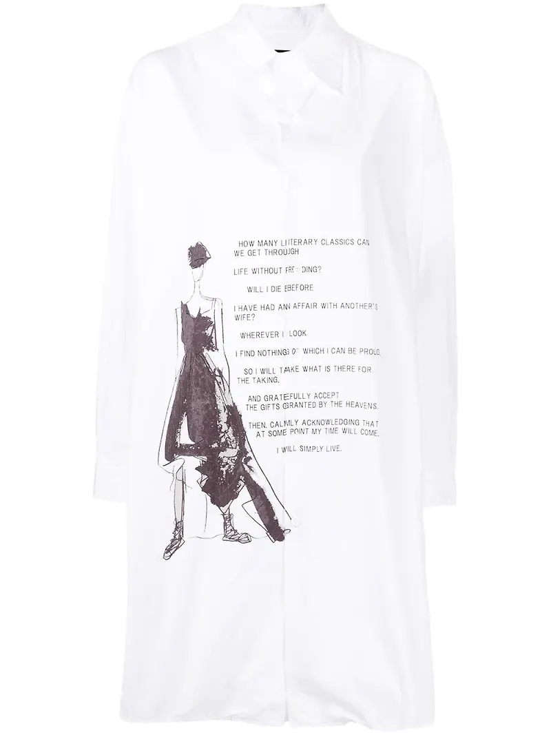 Yohji Yamamoto lång skjorta med tryck - Vit