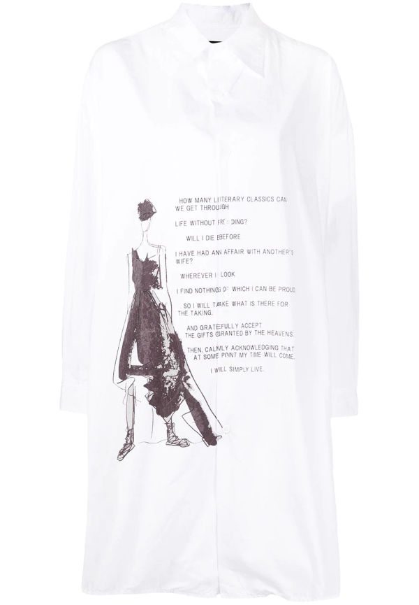 Yohji Yamamoto lång skjorta med tryck - Vit