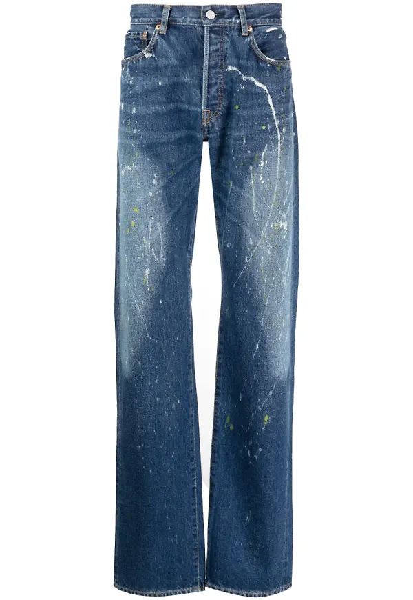 Yohji Yamamoto straight-jeans med färgstänk - Blå