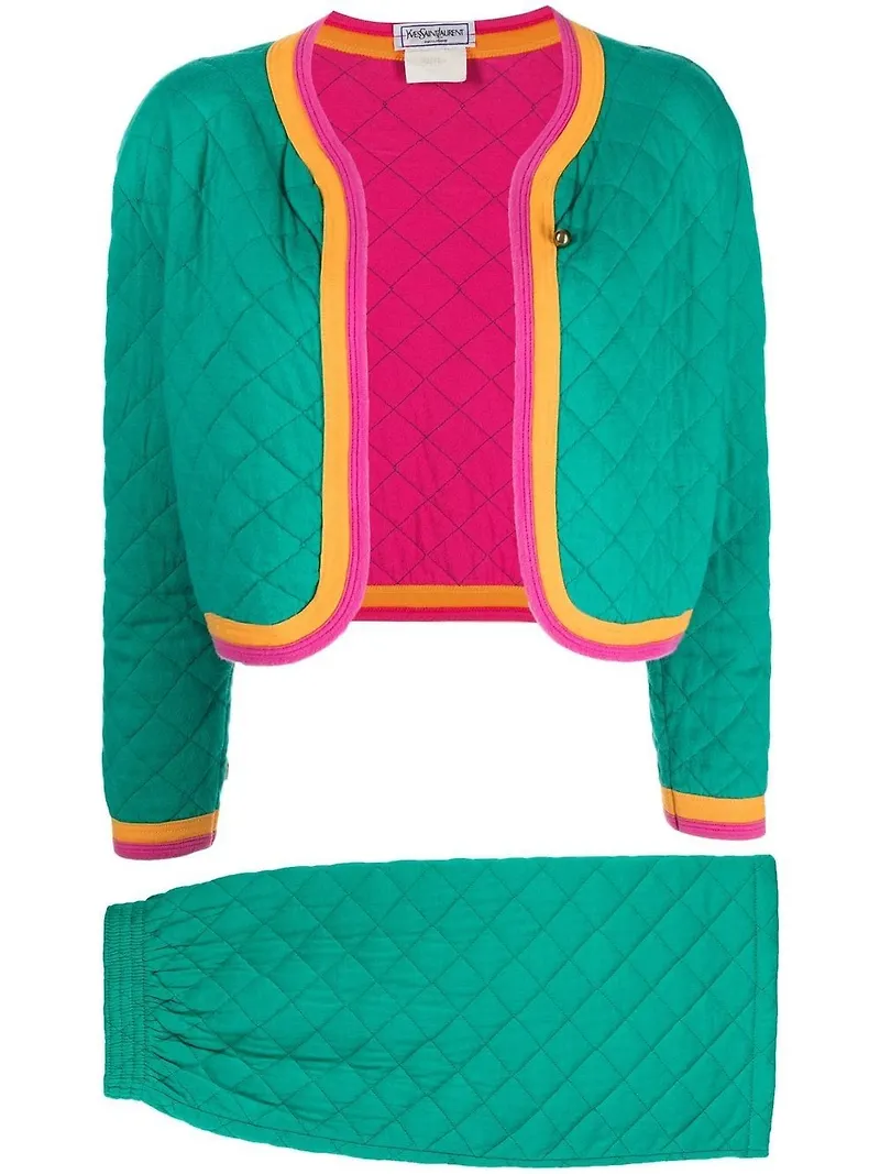 Yves Saint Laurent Pre-Owned diamantquiltad kostym med kjol - Grön