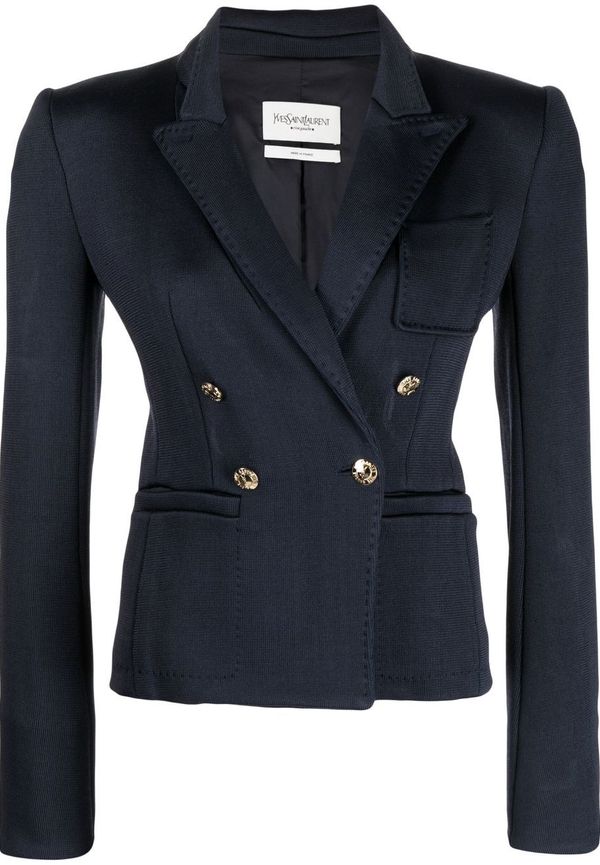 Yves Saint Laurent Pre-Owned dubbelknäppt blazer med präglade knappar - Blå