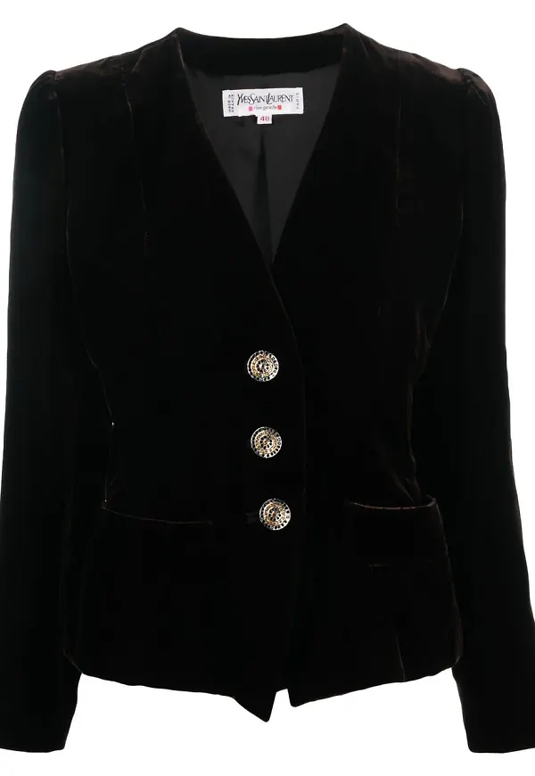 Yves Saint Laurent Pre-Owned enkelknäppt jacka utan krage - Brun