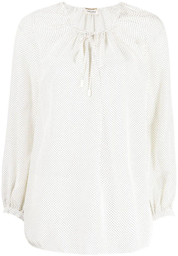 Yves Saint Laurent Pre-Owned prickig sidenblus från 2010-talet - Vit